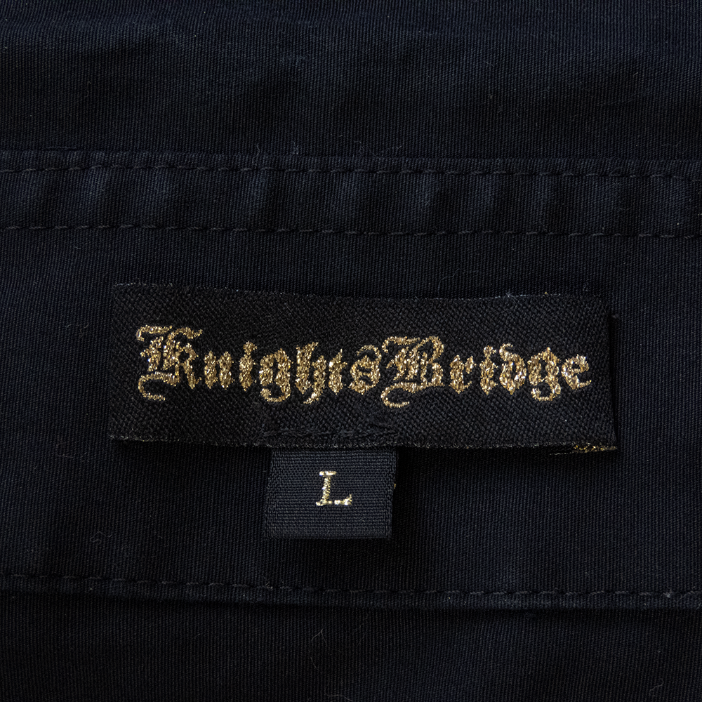 KnightsBridge (KB)專櫃品牌黑色刺繡肩章軍裝長袖襯衫 窄版 L號-細節圖7