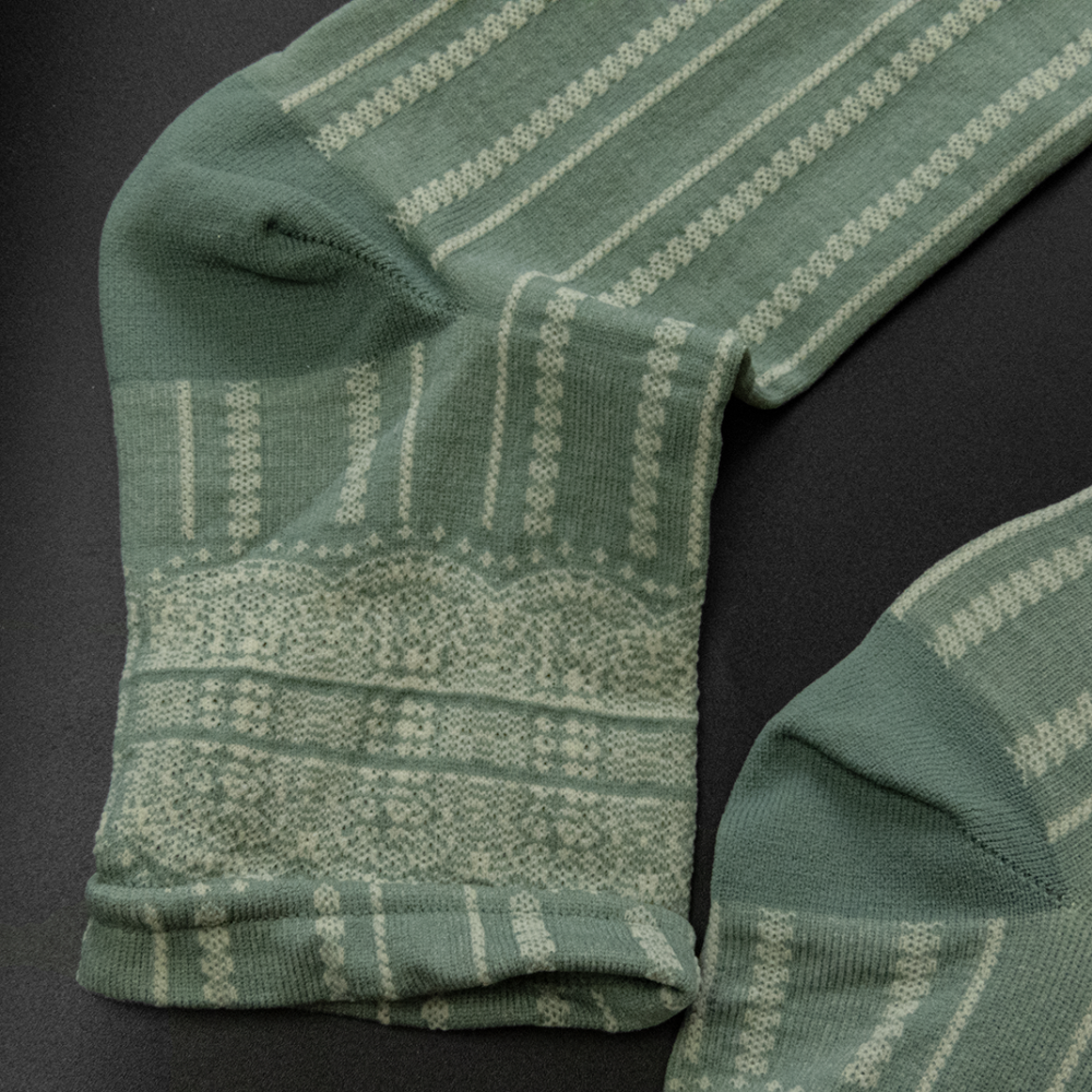 日本品牌Tsu Tsu抹茶色蠶絲緹花露趾褲襪 日本製-細節圖4