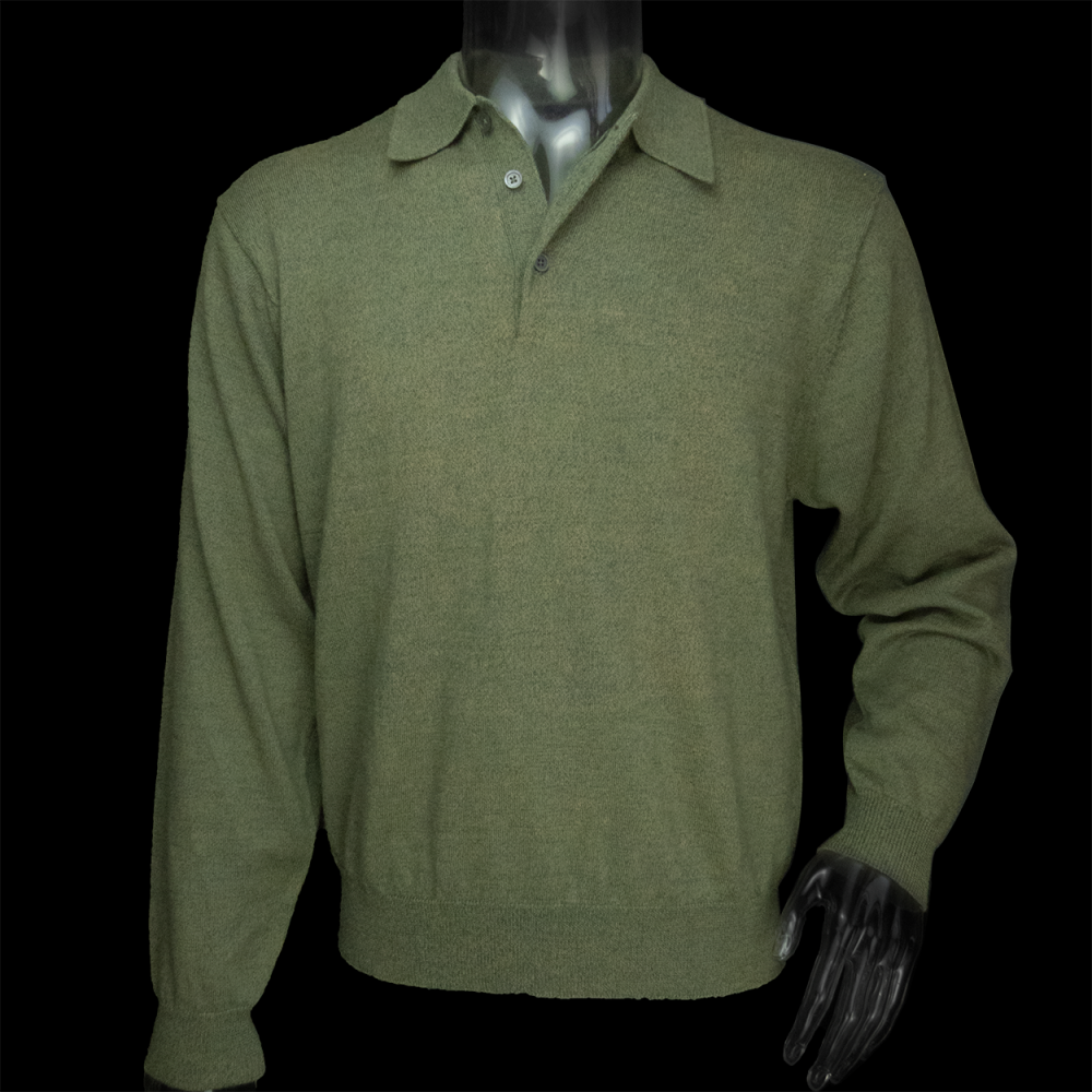 美國老字號品牌Brooks Brothers青苔色美麗諾羊毛素面POLO領長袖毛衣-細節圖2