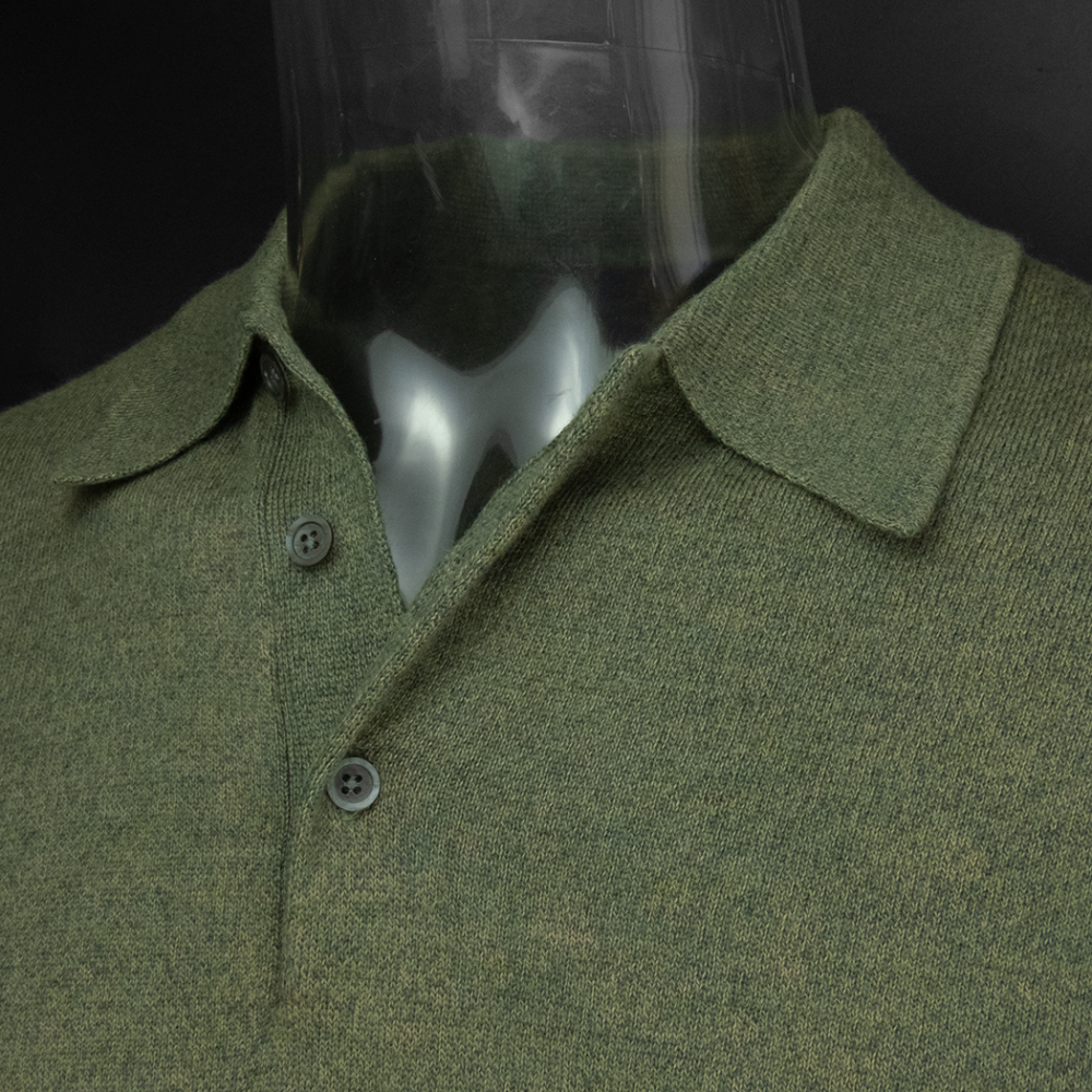 美國老字號品牌Brooks Brothers青苔色美麗諾羊毛素面POLO領長袖毛衣-細節圖3