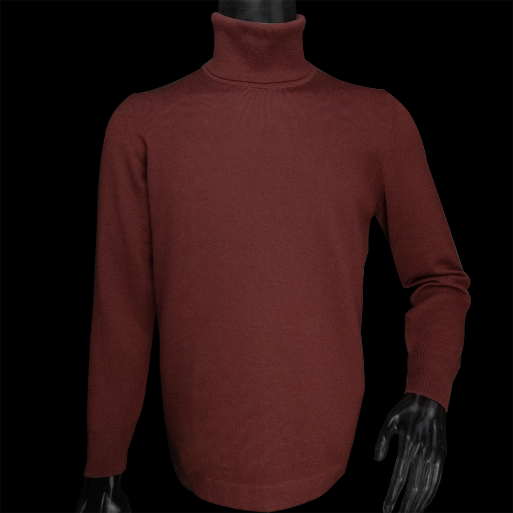義大利品牌nores tricot棗紅色純羊毛素面高領長袖毛衣 義大利製-細節圖2