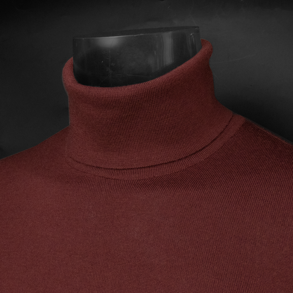義大利品牌nores tricot棗紅色純羊毛素面高領長袖毛衣 義大利製-細節圖3