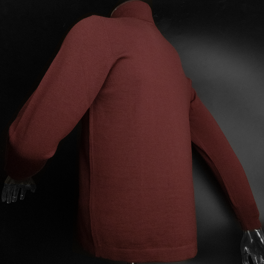 義大利品牌nores tricot棗紅色純羊毛素面高領長袖毛衣 義大利製-細節圖4