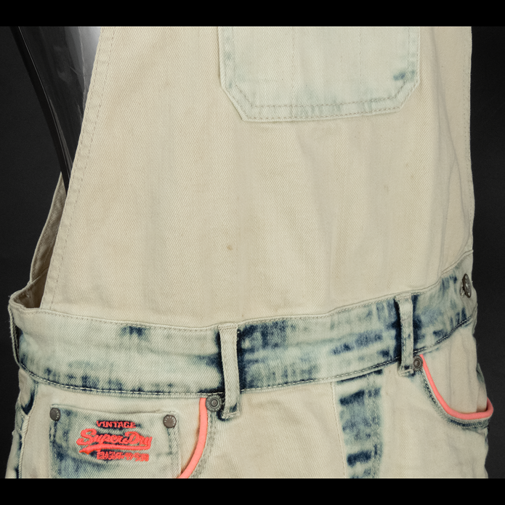 Superdry 極度乾燥水洗刷色抽鬚牛仔吊帶短褲 小精靈背帶褲 S號-細節圖4