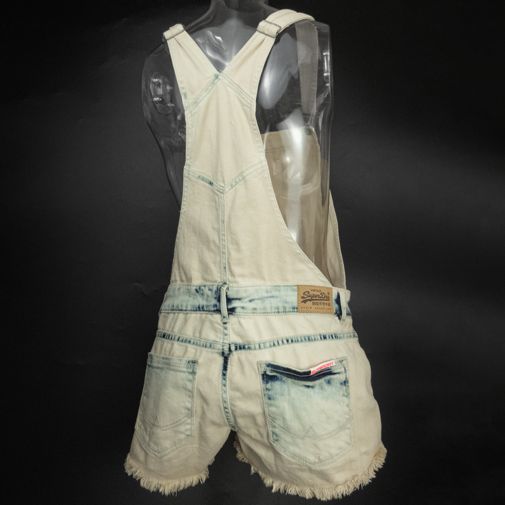 Superdry 極度乾燥水洗刷色抽鬚牛仔吊帶短褲 小精靈背帶褲 S號-細節圖6