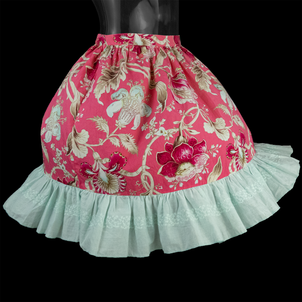 高田賢三Kenzo桃紅色洋紫荊花朵抓褶刺繡扣子造型短裙 12號 全新-細節圖2