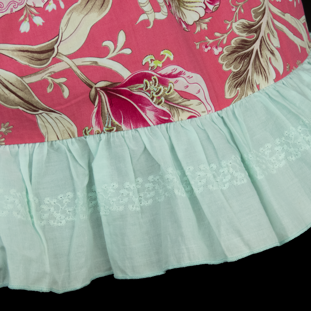 高田賢三Kenzo桃紅色洋紫荊花朵抓褶刺繡扣子造型短裙 12號 全新-細節圖5