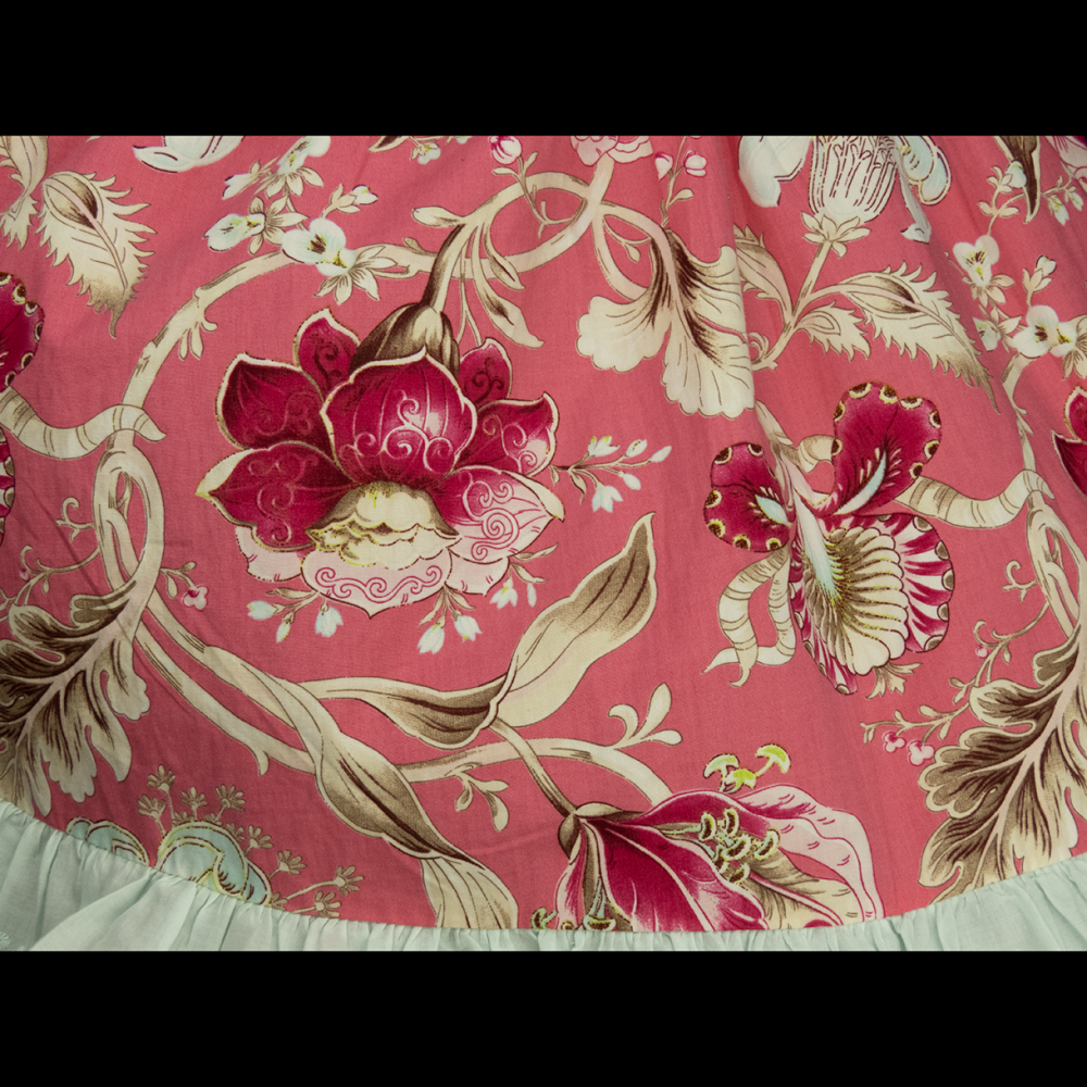 高田賢三Kenzo桃紅色洋紫荊花朵抓褶刺繡扣子造型短裙 12號 全新-細節圖6