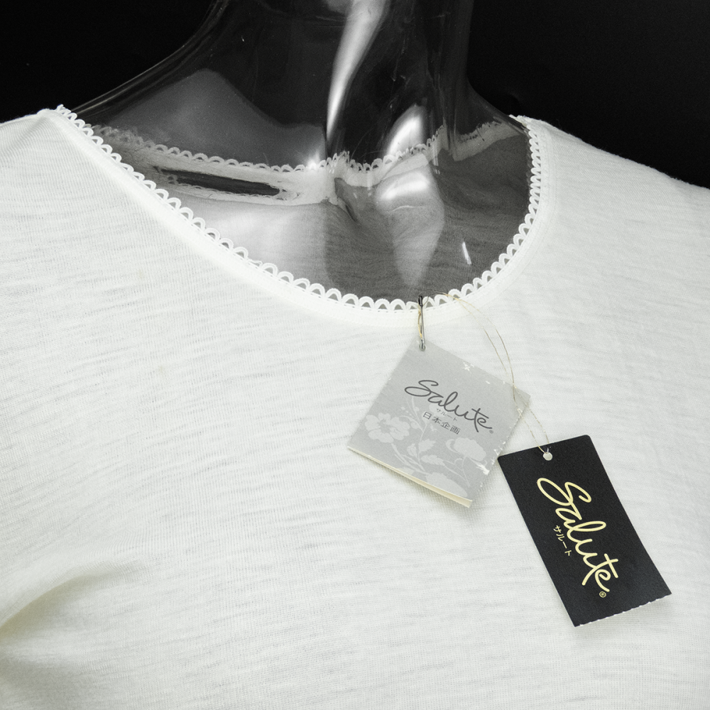 日本華歌爾莎露Salute白色純羊毛無接縫圓筒圓領長袖毛衣 保暖內衣 L號 全新-細節圖3