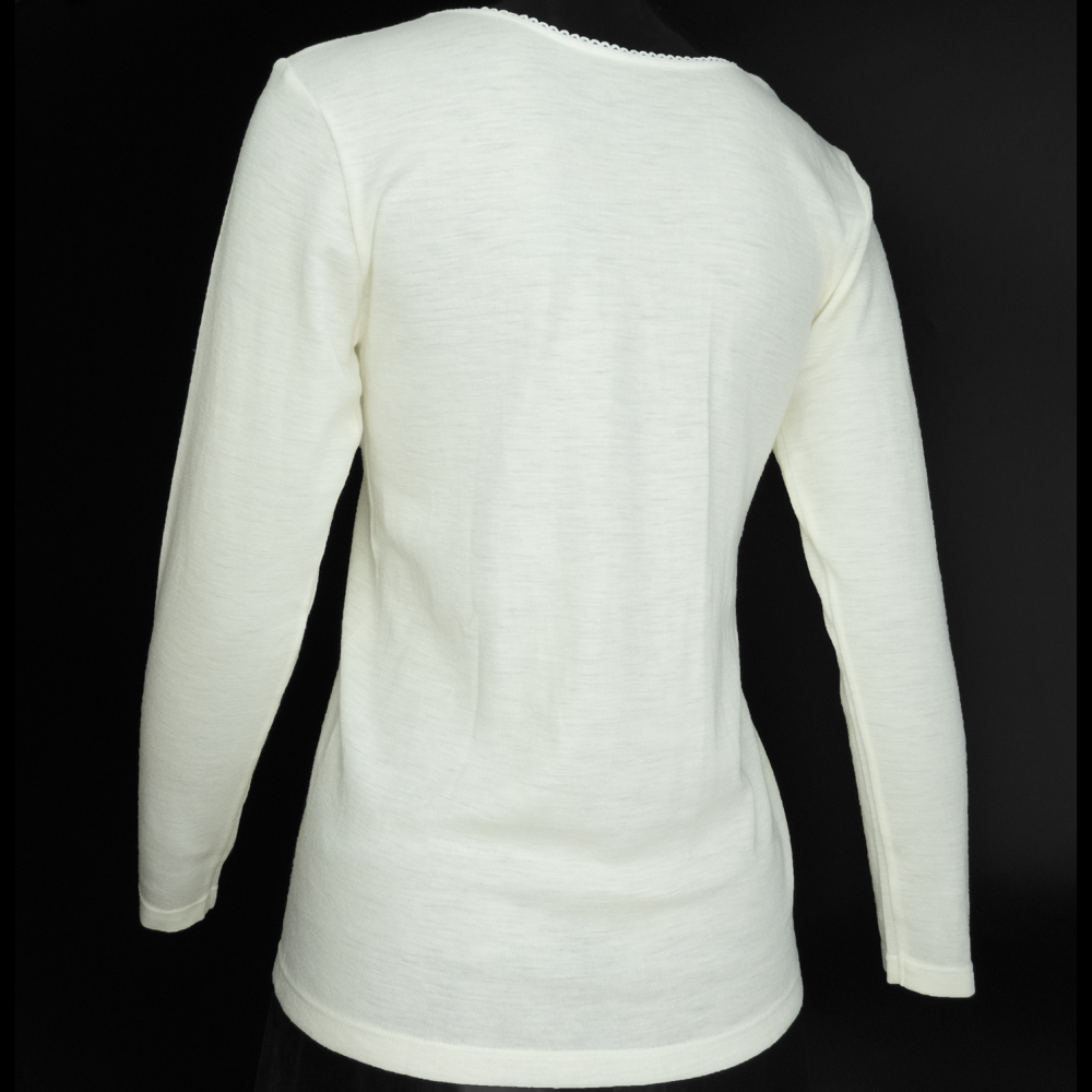 日本華歌爾莎露Salute白色純羊毛無接縫圓筒圓領長袖毛衣 保暖內衣 L號 全新-細節圖4