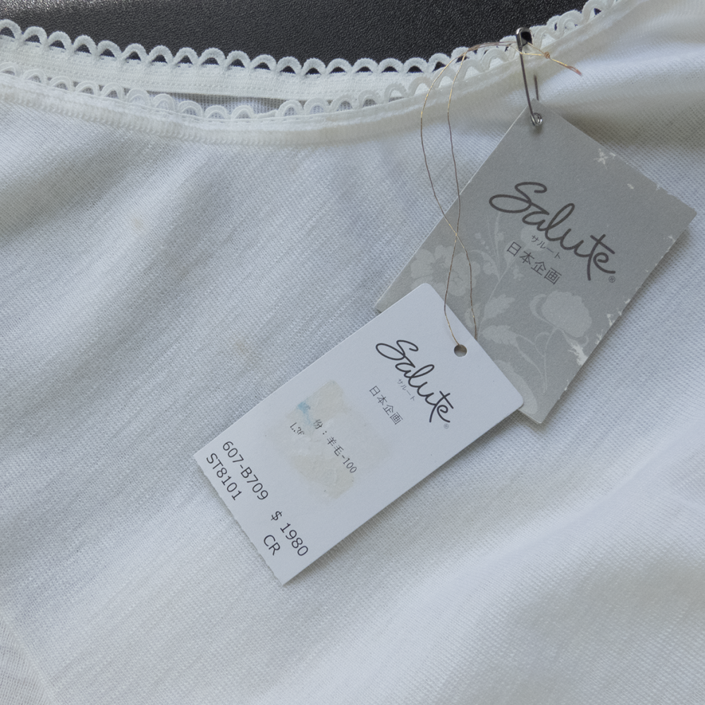 日本華歌爾莎露Salute白色純羊毛無接縫圓筒圓領長袖毛衣 保暖內衣 L號 全新-細節圖7