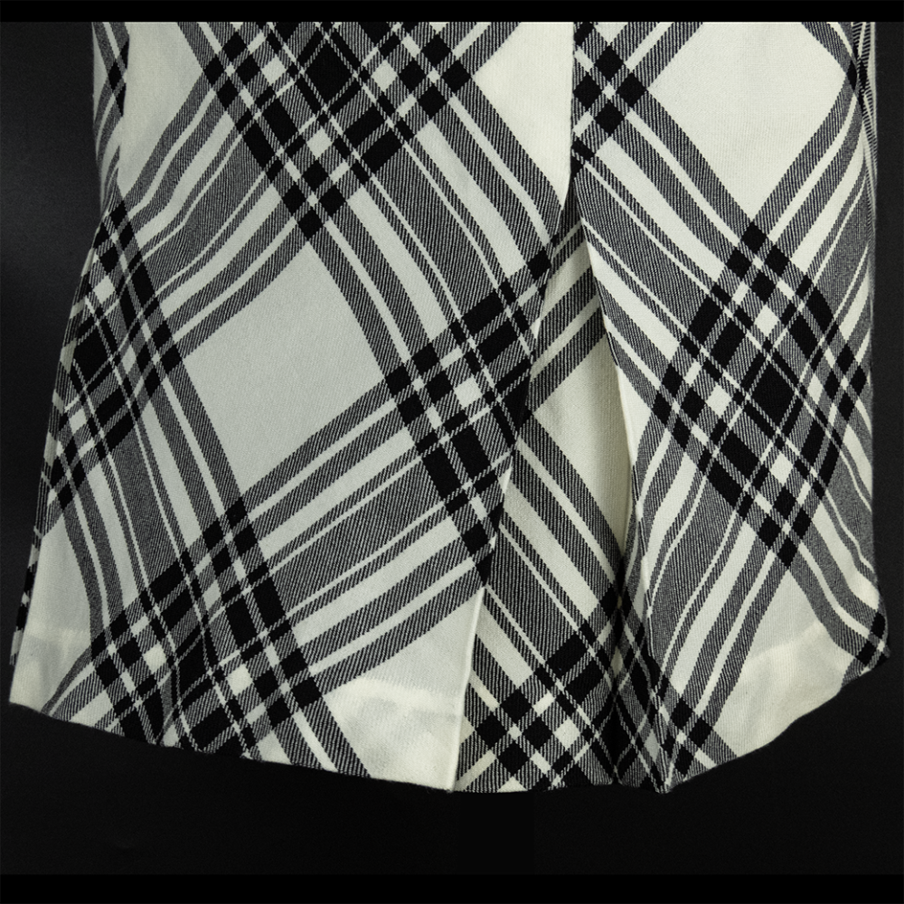 專櫃SCOTTISH HOUSE 小狗牌米色純羊毛經典格紋蝴蝶結抓褶及膝裙 M號-細節圖4