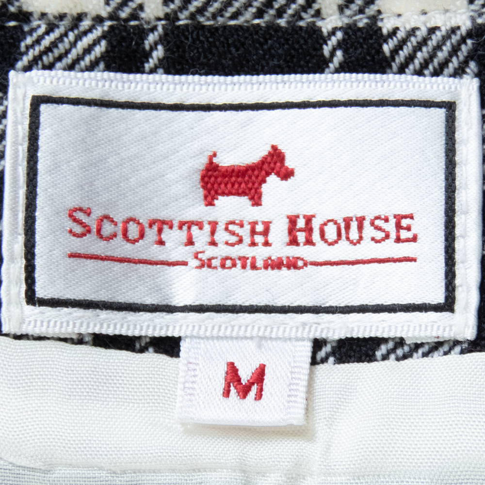 專櫃SCOTTISH HOUSE 小狗牌米色純羊毛經典格紋蝴蝶結抓褶及膝裙 M號-細節圖6