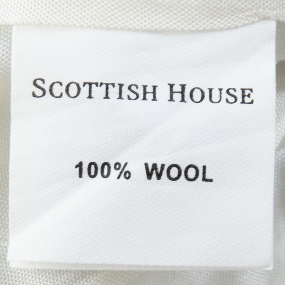 專櫃SCOTTISH HOUSE 小狗牌米色純羊毛經典格紋蝴蝶結抓褶及膝裙 M號-細節圖7