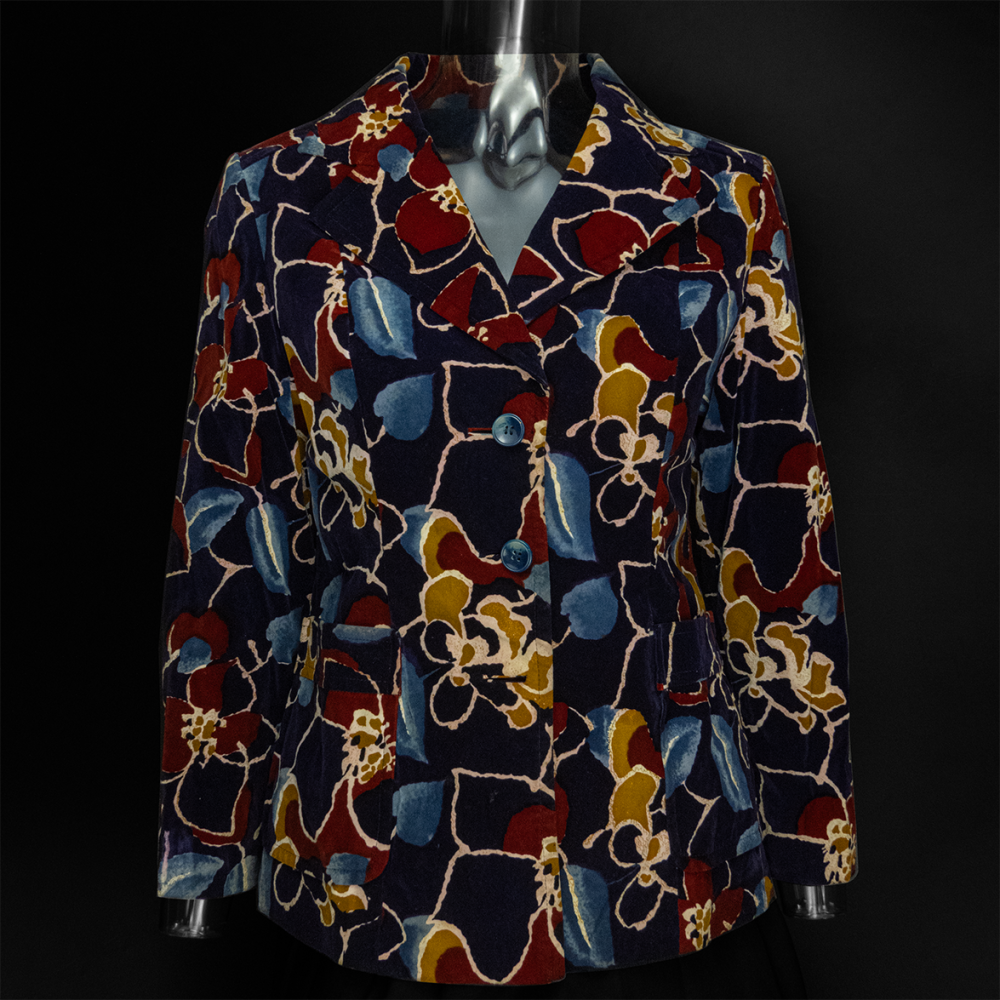 日本古著仿麂皮薄絨花朵長袖西裝外套 私人訂製-細節圖2