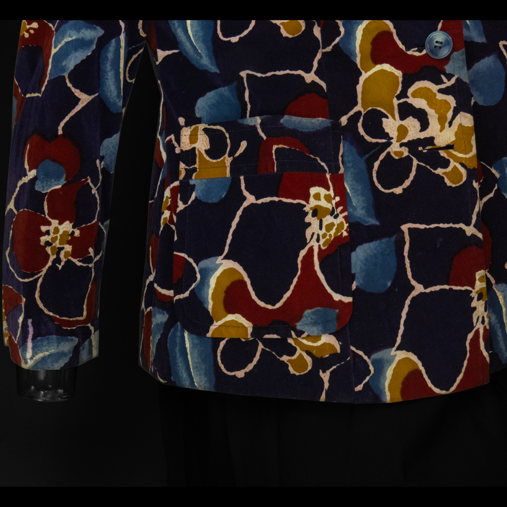 日本古著仿麂皮薄絨花朵長袖西裝外套 私人訂製-細節圖3