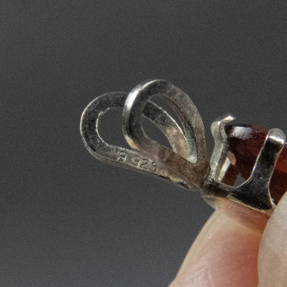 925 純銀 六爪鑲嵌貓眼形狀橙紅色寶石墬子 鍊墜-細節圖4