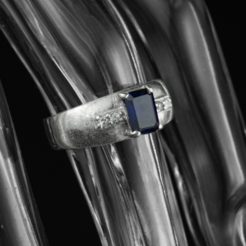 925純銀方形藍寶寬版戒指  #11-細節圖3