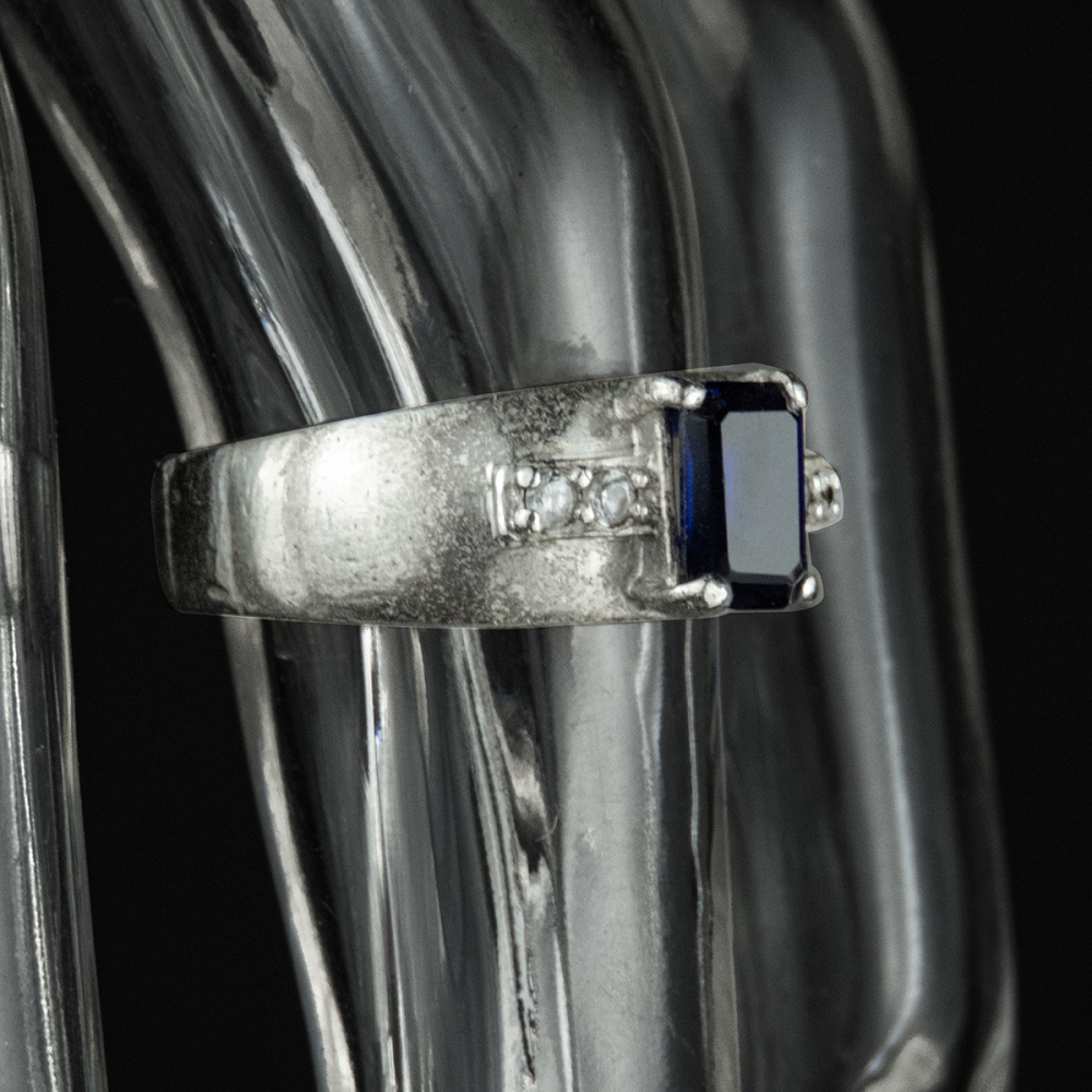 925純銀方形藍寶寬版戒指  #11-細節圖4