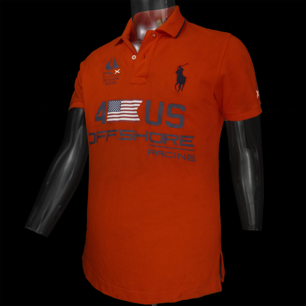 美國品牌Ralph Lauren POLO橘紅色馬球刺繡短袖POLO衫 L號-細節圖2