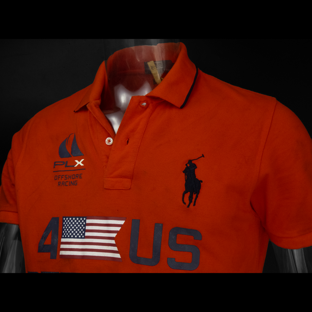 美國品牌Ralph Lauren POLO橘紅色馬球刺繡短袖POLO衫 L號-細節圖3