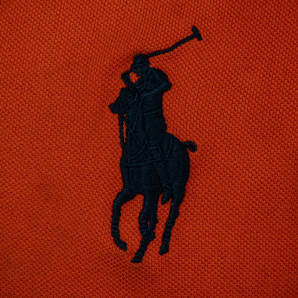 美國品牌Ralph Lauren POLO橘紅色馬球刺繡短袖POLO衫 L號-細節圖4