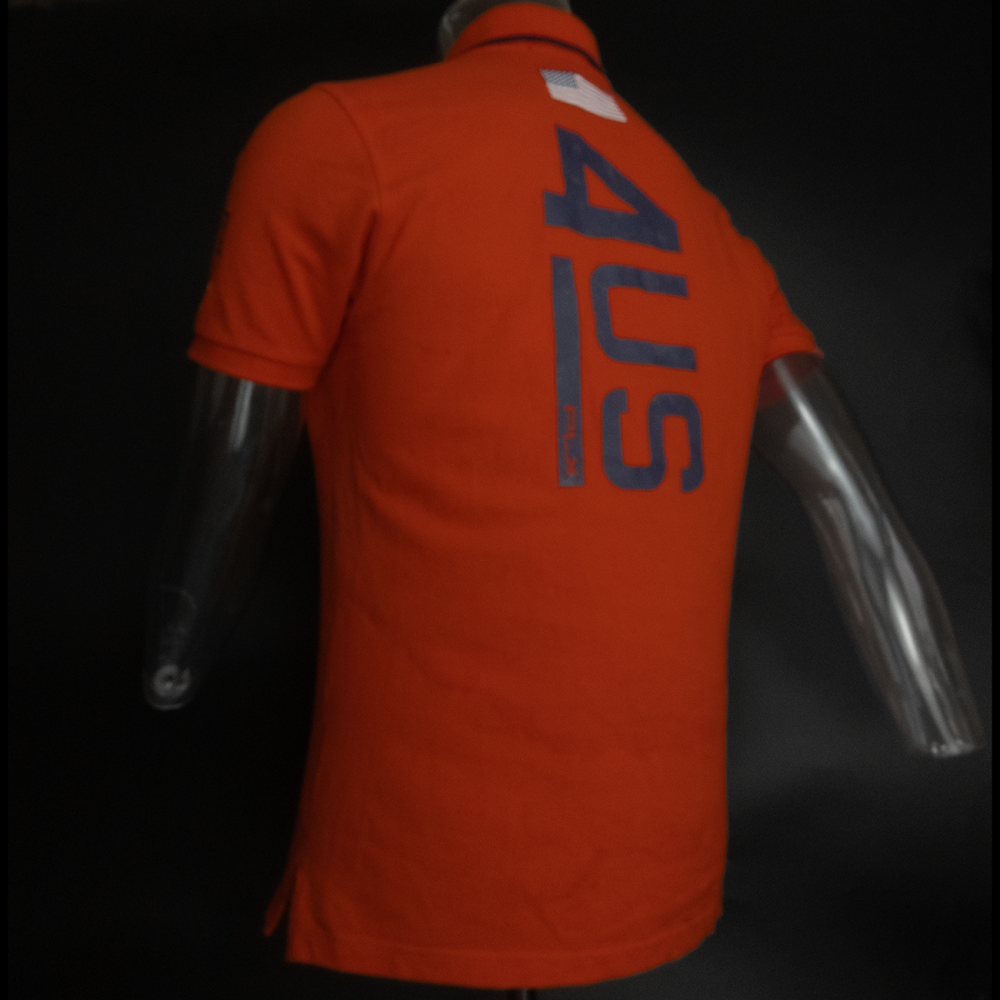 美國品牌Ralph Lauren POLO橘紅色馬球刺繡短袖POLO衫 L號-細節圖5