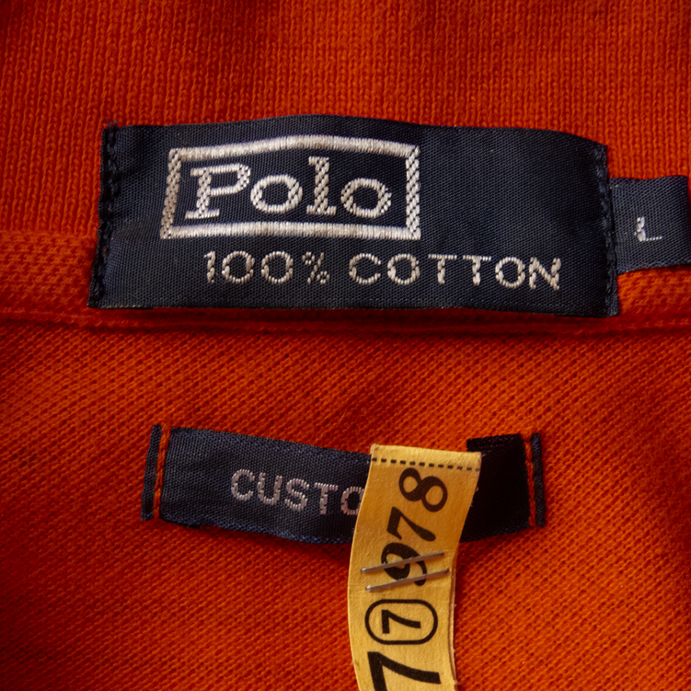 美國品牌Ralph Lauren POLO橘紅色馬球刺繡短袖POLO衫 L號-細節圖7