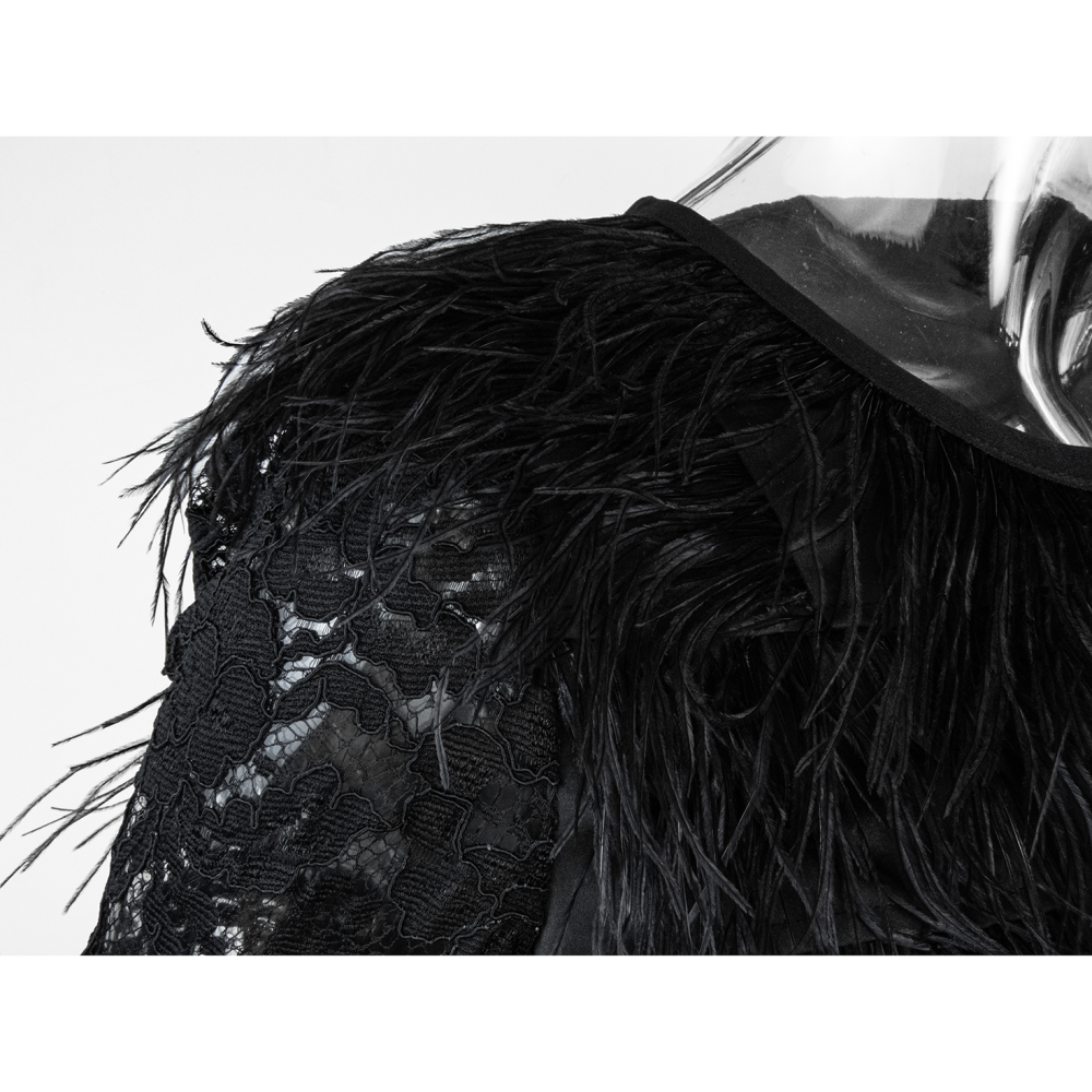 設計師品牌MOMA黑色鴕鳥毛蕾絲拼接長袖西裝外套 38號-細節圖4