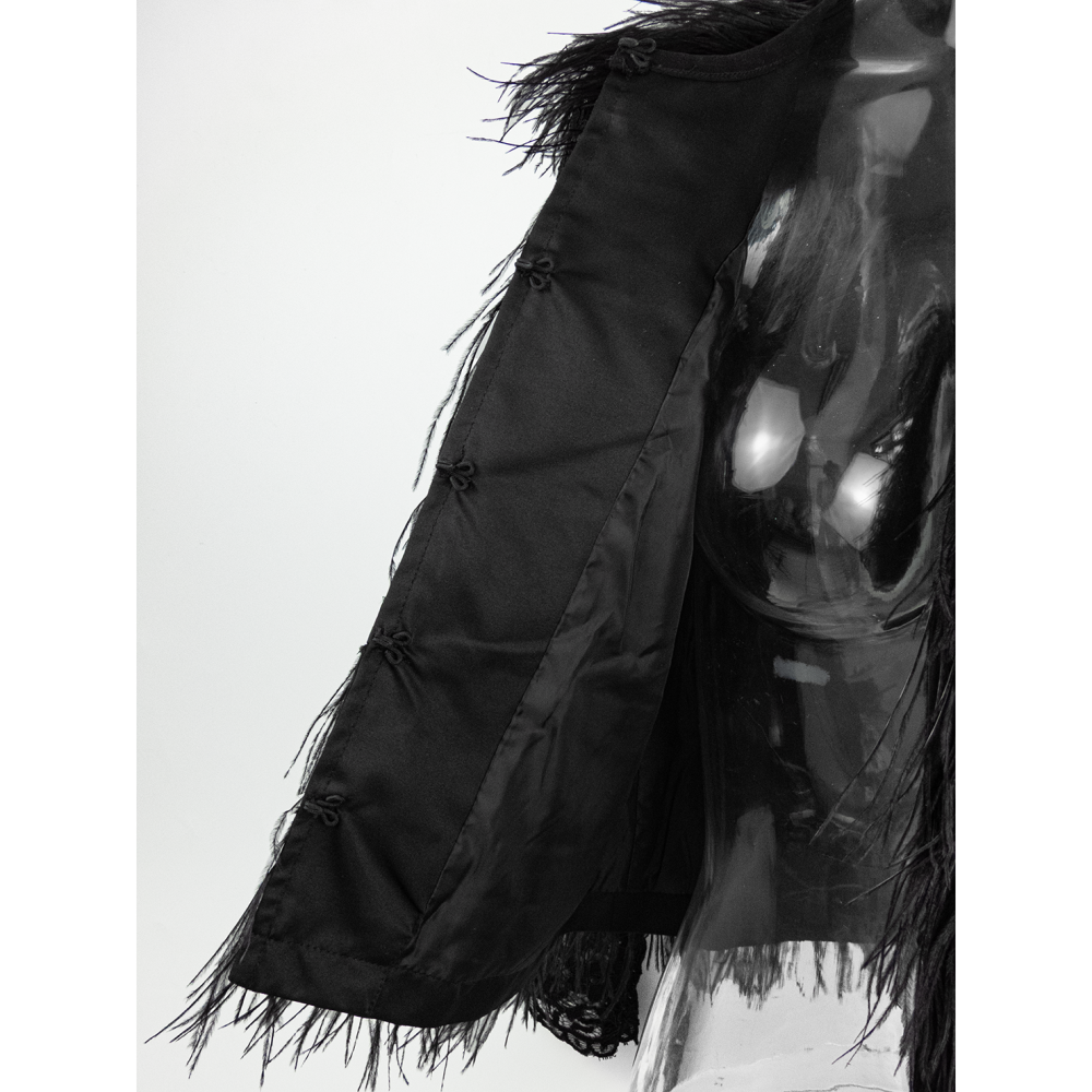 設計師品牌MOMA黑色鴕鳥毛蕾絲拼接長袖西裝外套 38號-細節圖5