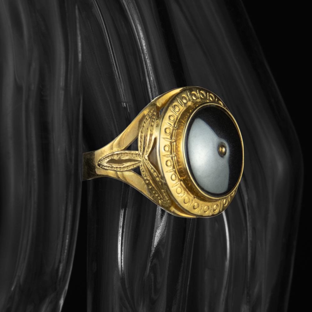 18K金羅馬風格造型黑膽石鑲嵌三葉草戒指  老件 #10-細節圖3