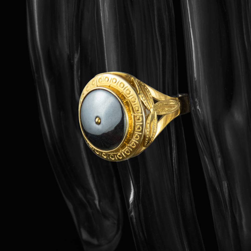 18K金羅馬風格造型黑膽石鑲嵌三葉草戒指  老件 #10-細節圖4