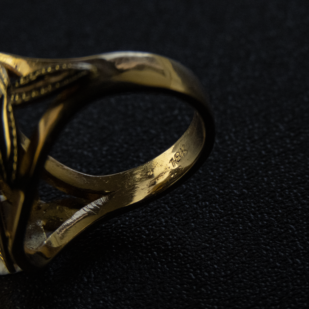 18K金羅馬風格造型黑膽石鑲嵌三葉草戒指  老件 #10-細節圖5