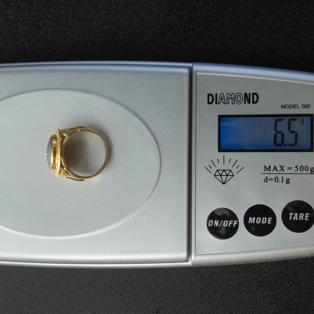 18K金羅馬風格造型黑膽石鑲嵌三葉草戒指  老件 #10-細節圖6