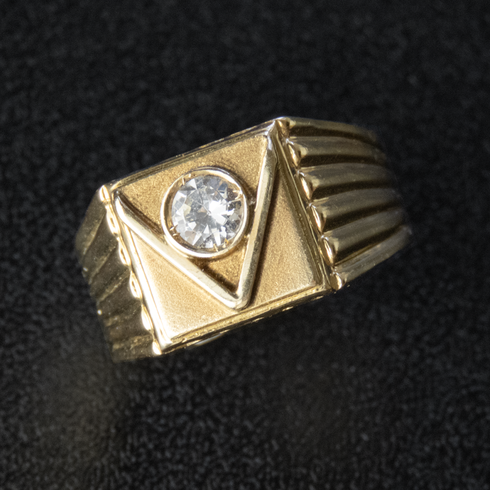 18K金復古風格造型V字水鑽寬版戒指  老件 #16-細節圖2