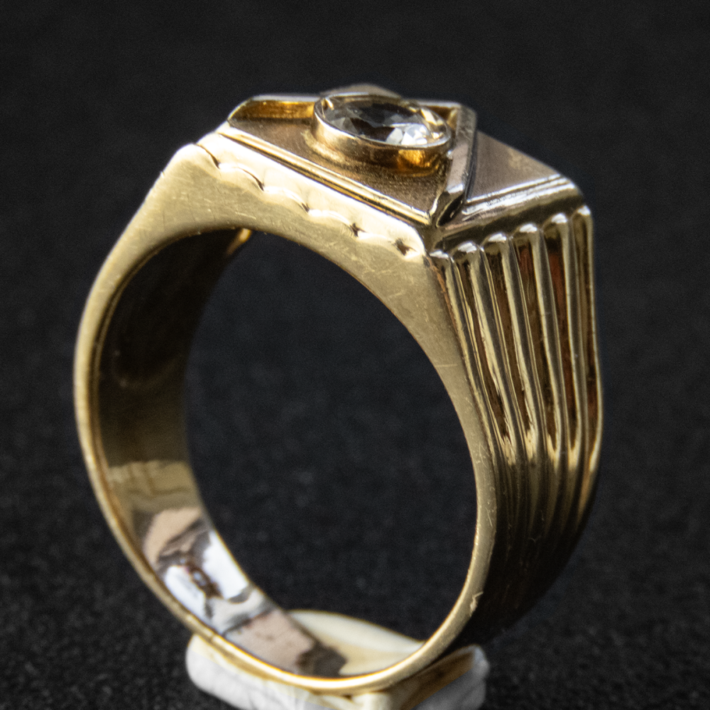 18K金復古風格造型V字水鑽寬版戒指  老件 #16-細節圖3