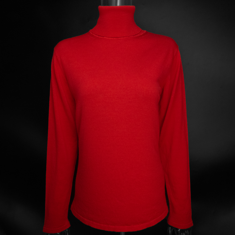 法國品牌Florence KORN pour ECRU正紅色純羊毛素面長袖高領套頭毛衣 L號-細節圖2