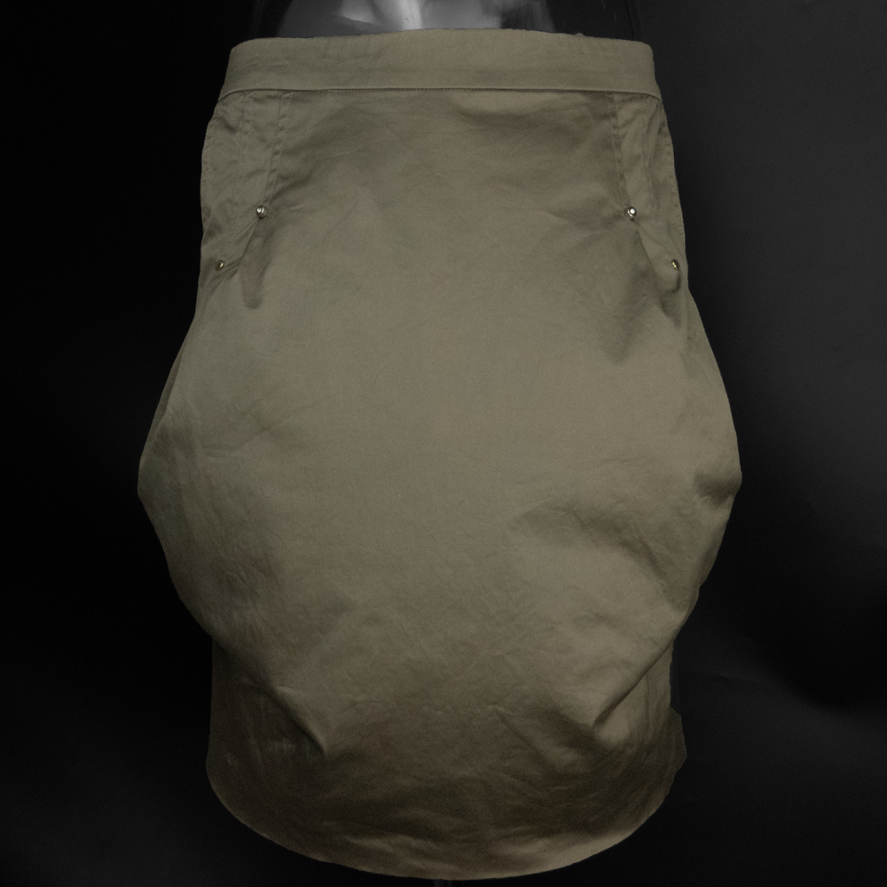 義大利知名品牌ANNA RITA N深橄欖色水鑽鉚釘抓褶及膝裙 44號-細節圖2