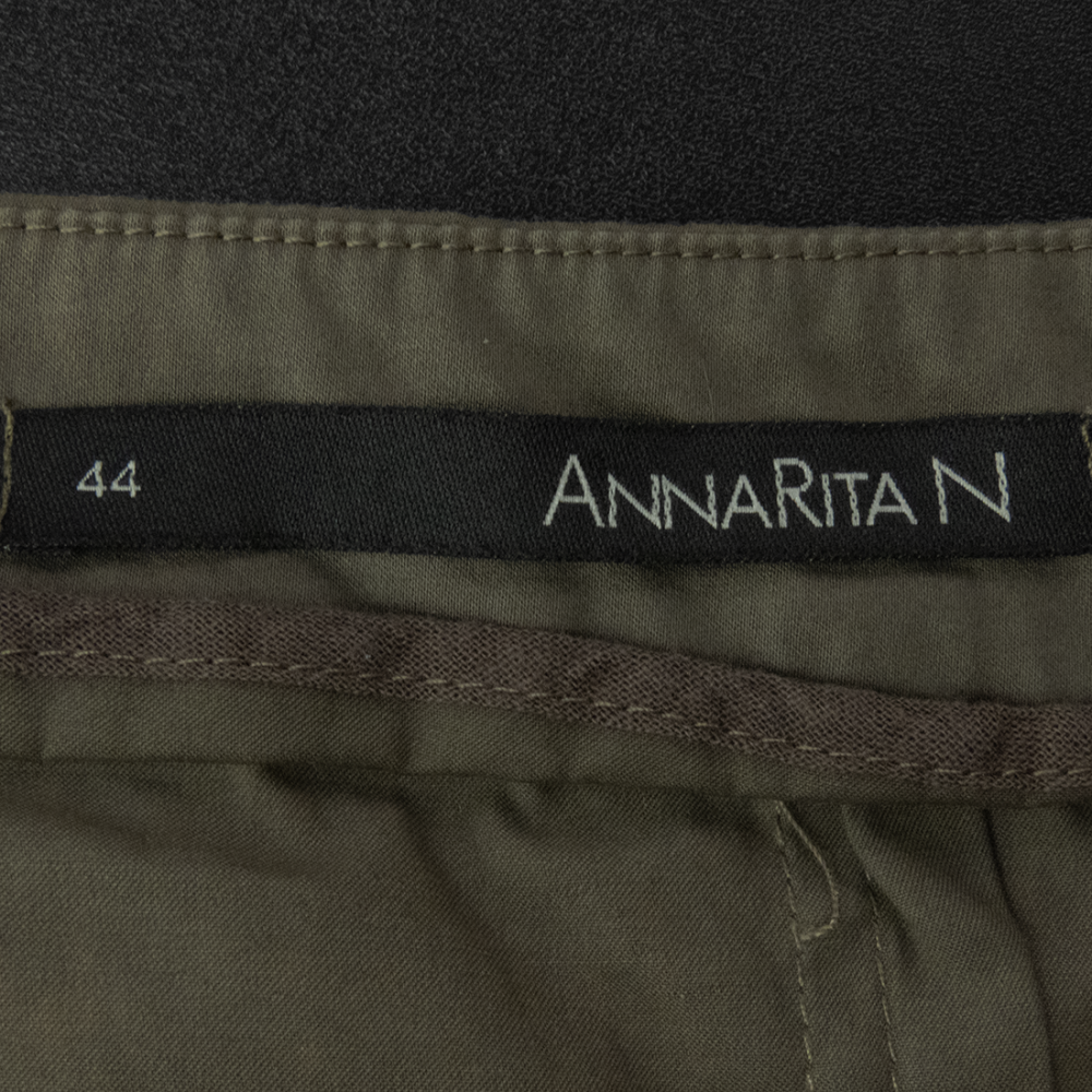 義大利知名品牌ANNA RITA N深橄欖色水鑽鉚釘抓褶及膝裙 44號-細節圖6