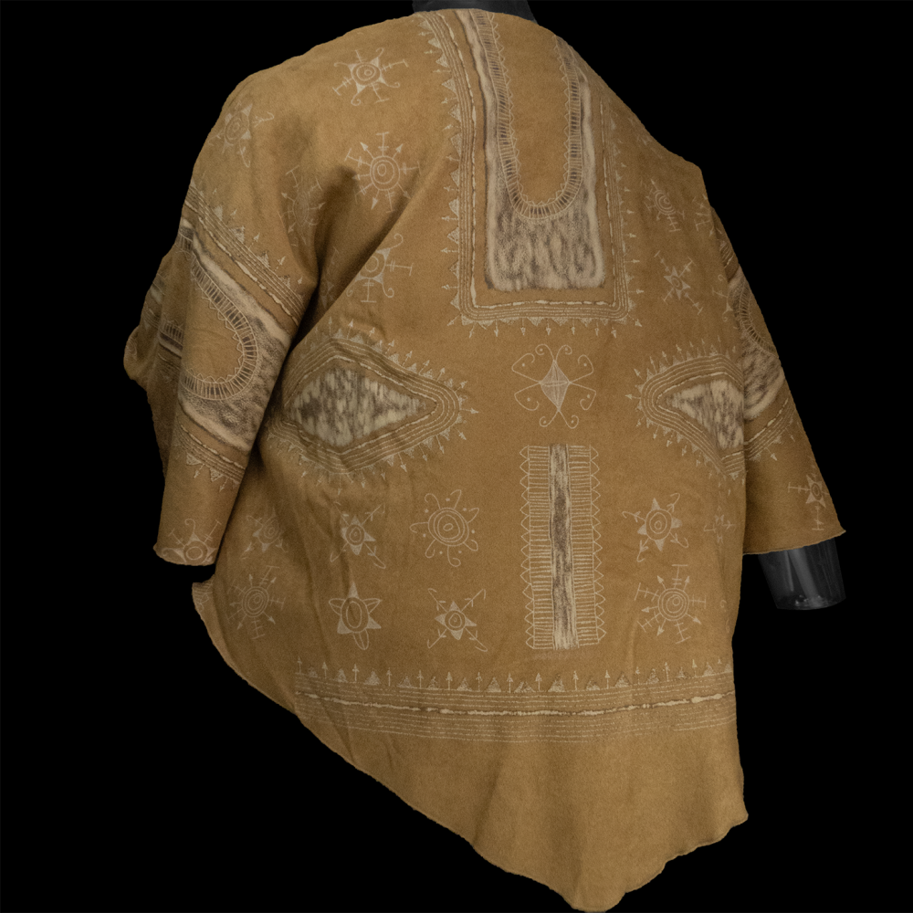 法國摩根Morgan咖啡色仿麂皮圖騰花邊繫帶斗篷 One Size-細節圖4