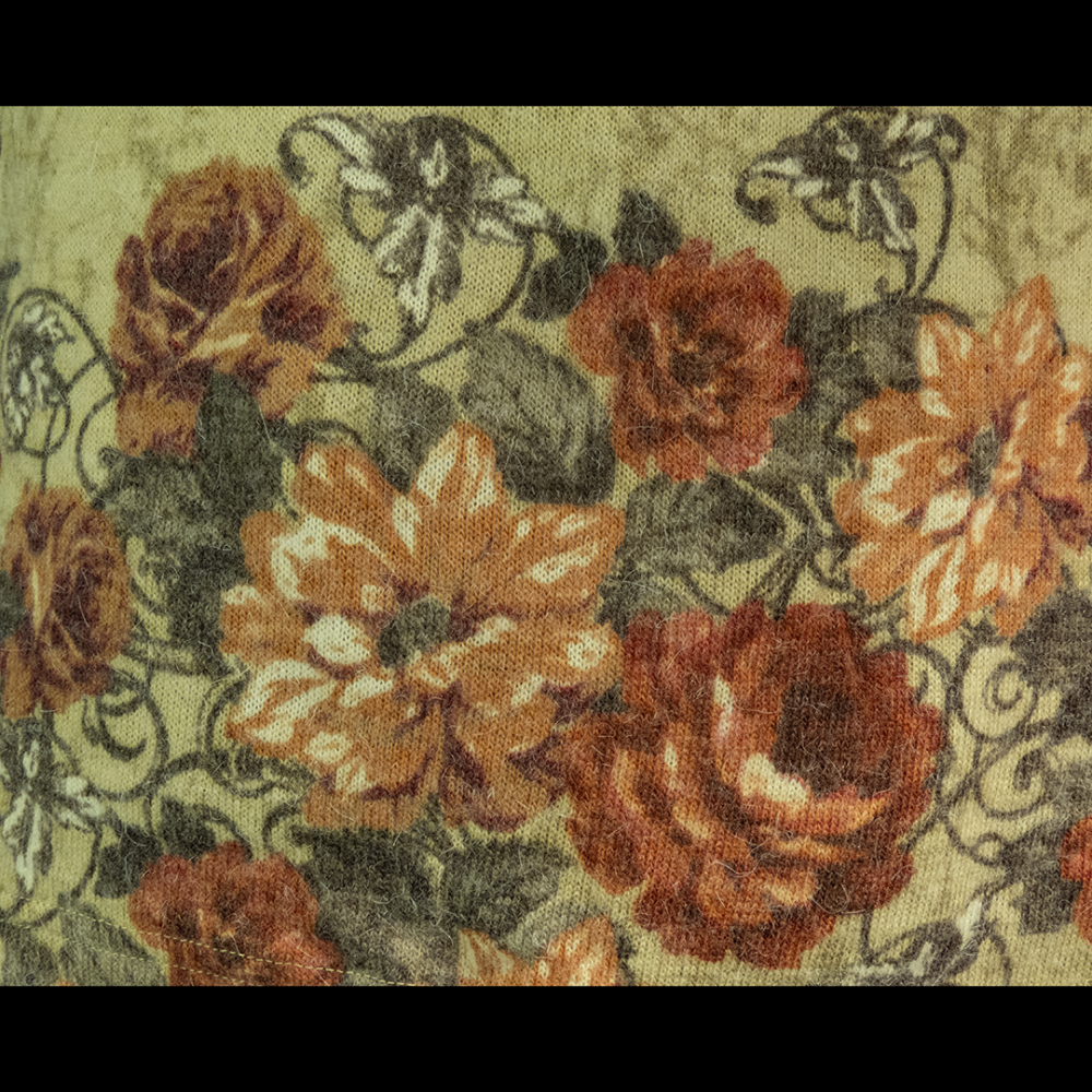 義大利品牌Ghinelli淺芥末色羊毛花朵串珠玫瑰花長袖針織衫-細節圖4