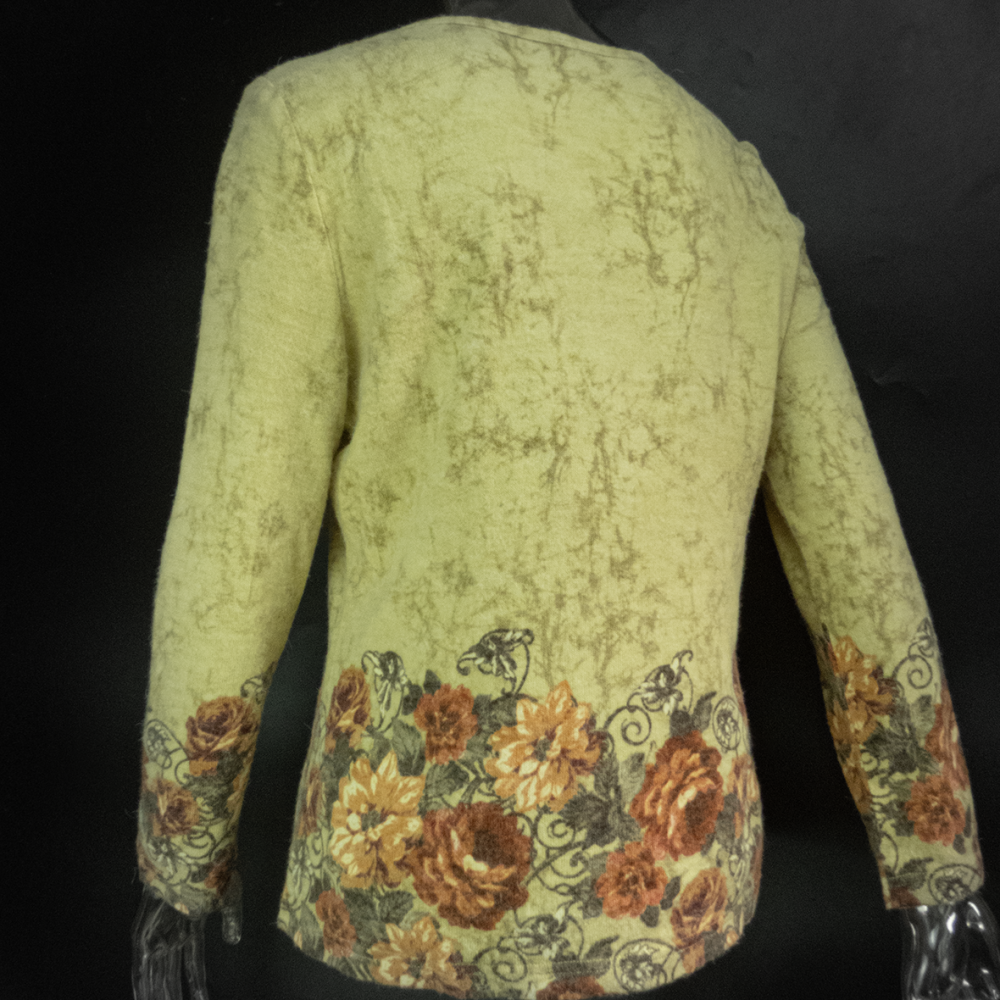 義大利品牌Ghinelli淺芥末色羊毛花朵串珠玫瑰花長袖針織衫-細節圖5