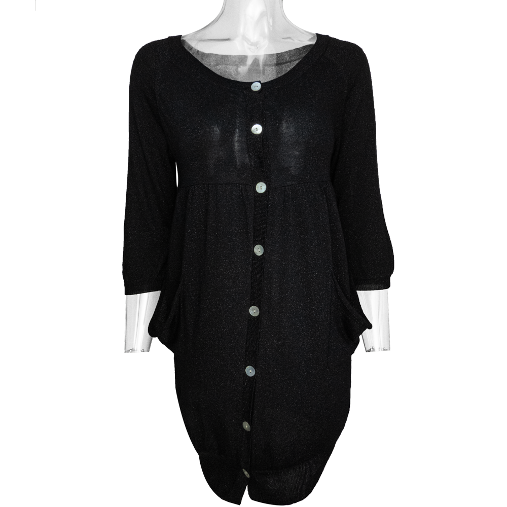 Knights Bridge副牌brown sugar黑色銀蔥抓褶垂墜口袋造型七分袖長版針織衫 36號-細節圖2