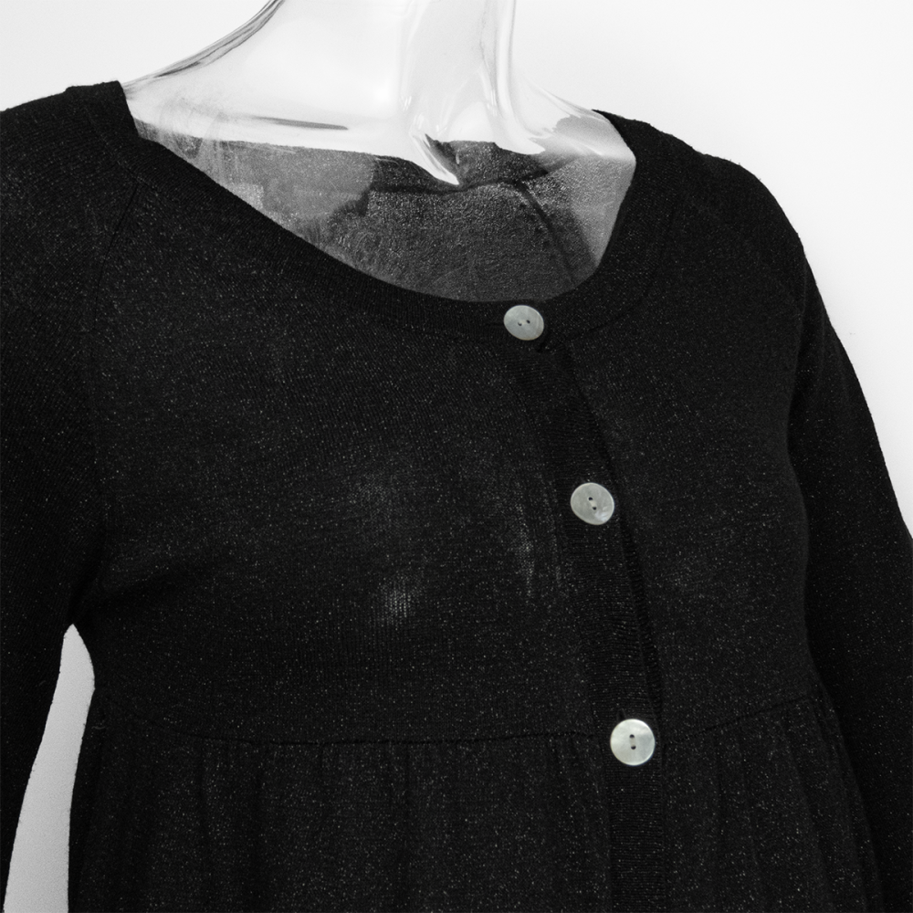 Knights Bridge副牌brown sugar黑色銀蔥抓褶垂墜口袋造型七分袖長版針織衫 36號-細節圖3