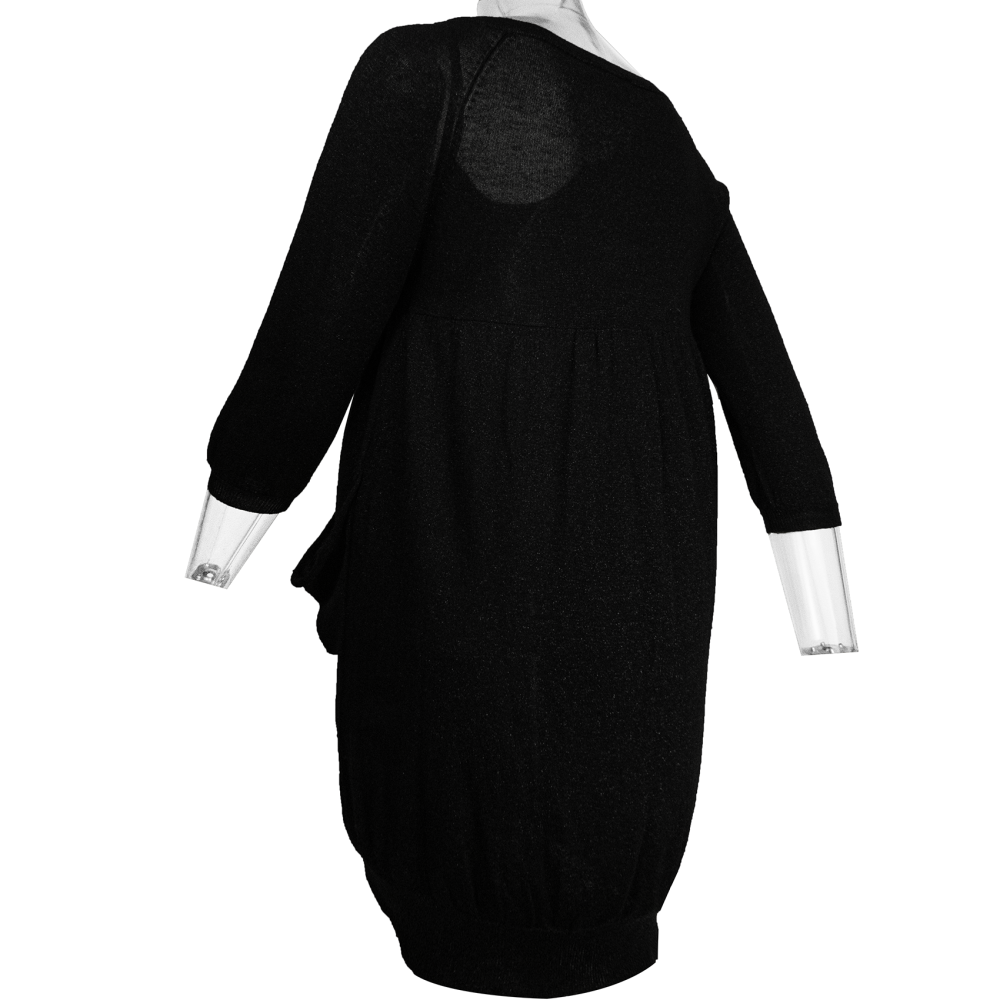 Knights Bridge副牌brown sugar黑色銀蔥抓褶垂墜口袋造型七分袖長版針織衫 36號-細節圖5