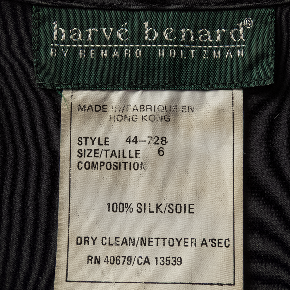 美國品牌Harvé Benard黑色純蠶絲口袋背後抓褶長袖西裝外套 有墊肩 古著-細節圖9