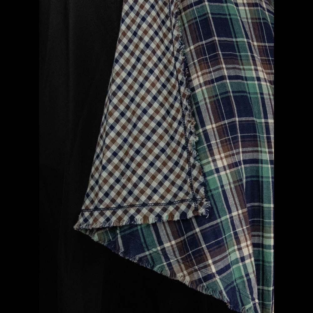 Knights Bridge副牌brown sugar紫綠色格紋抽鬚垂墜開襟無袖長版背心 36號-細節圖4