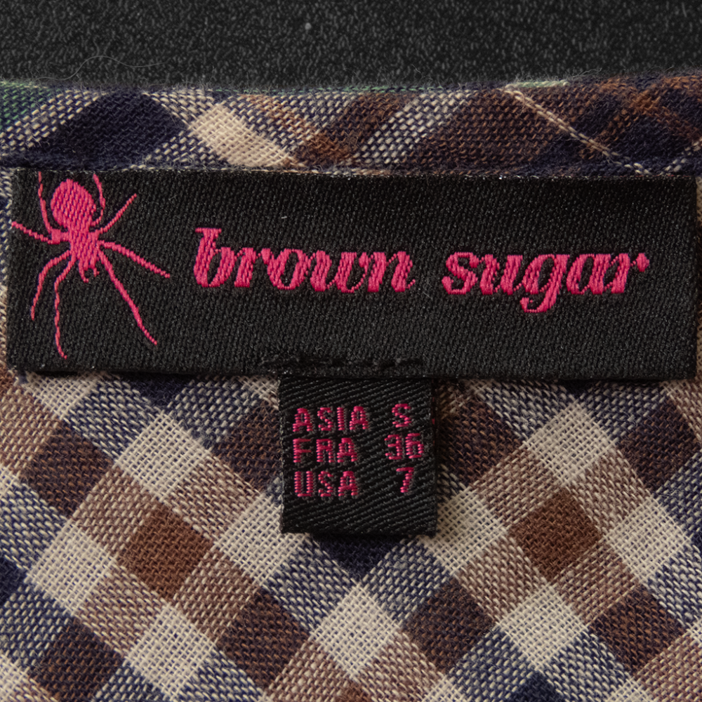 Knights Bridge副牌brown sugar紫綠色格紋抽鬚垂墜開襟無袖長版背心 36號-細節圖7