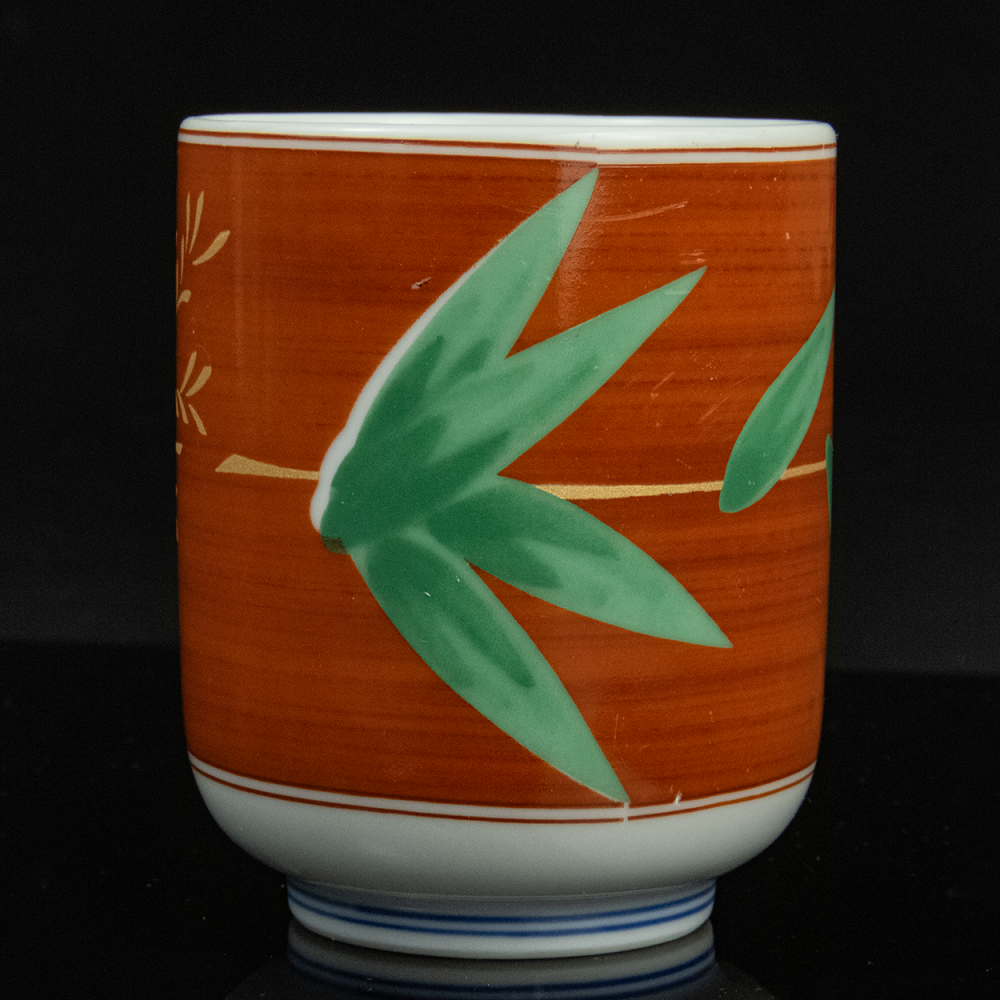 日本 翠日水 紅底 蘆葦 陶瓷 直口杯 茶杯 湯吞-細節圖3