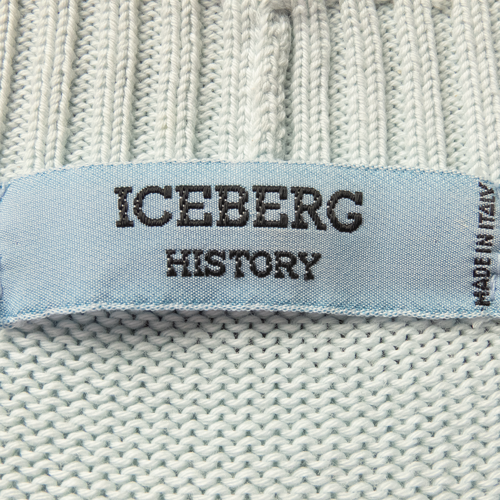 義大利精品ICEBERG冰山聯名Disney迪士尼藍色條紋維尼熊刺繡長袖針織衫 義大利製 大尺碼-細節圖7